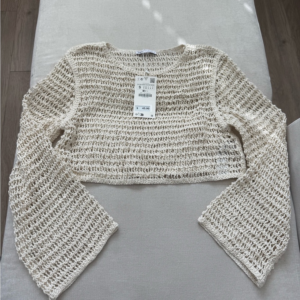 zara crochet long sleeve top